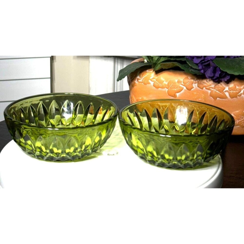 Vintage Indiana Glass Mt. Vernon Green Salad Bowls x 2 - Picture 1 of 12